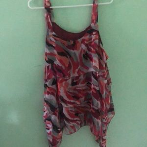 Red, layered thick strap blouse.